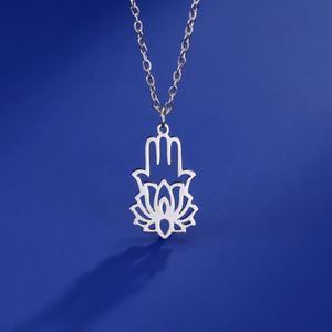 สร้อยคอรูปมือฮัมซา มือฟาติมา ดอกบัว โยคะ <span class=keywords><strong>พระ</strong></span>พุทธรูป เครื่องประดับนำโชค ทำจากสแตนเลส เครื่องรางทางจิตวิญญาณ - Product Image 2