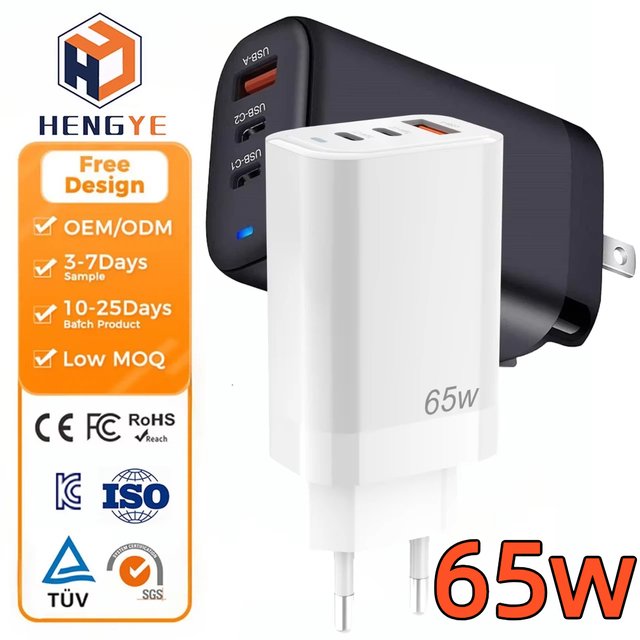 Factory Direct 65W GaN Fast Charger 3-Port USB C Wall Charger PD 3.0 QC3.0 for Smartphones & Tablets