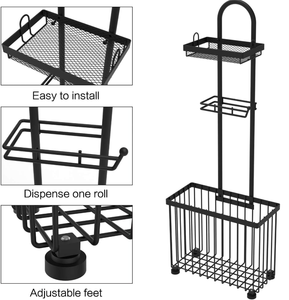 Porte-<span class=keywords><strong>papier</strong></span> <span class=keywords><strong>toilette</strong></span> noir pour salle de bain avec étagère de rangement, support pour magazines et <span class=keywords><strong>papier</strong></span> <span class=keywords><strong>toilette</strong></span> avec support pour <span class=keywords><strong>tablette</strong></span> - Product Image 2