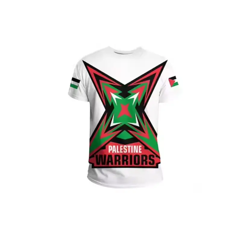 Nieuwe Product Ideeën Ronde Hals T-Shirt Custom Bedrukt Logo Palestine Vlag T-Shirt Met 100% Polyester