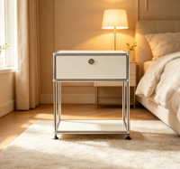 Armoire de salon modulaire multifonctionnelle de grande capacité en acier inoxydable blanc laiteux, durable, de style mi-mi-siècle, avec 1 tiroir