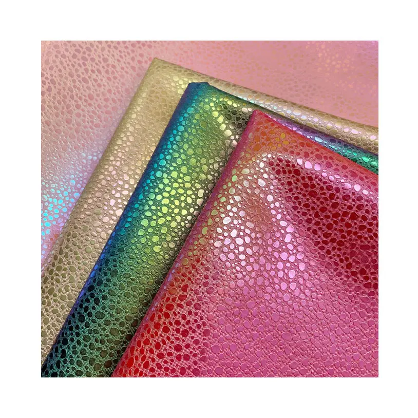 Designer 0.6 mm Metallic 3D Stone Texture Reflective Rainbow PU Synthetic Fabric Leather Fabric for Making Bags Garment