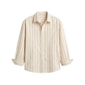Chemises décontractées pour hommes à manches longues, coupe classique en coton, rayures teintes en fil, fermeture boutonnée avec broderie, à prix exceptionnels - Product Image 1