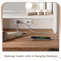 Coiffeuse de style farmhouse avec miroir éclairé et station de charge, en bois blanc avec tiroirs, vente en gros