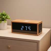 Jam Alarm Meja Kayu Kreatif dengan Kontrol Suara, Pengisian Daya Nirkabel 5W, Jam Digital LED Cerdas, Pabrik