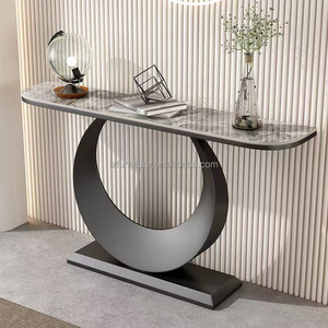 Mesa Consola Moderna con Tapa de Mármol y Base de Pedestal de Metal Dorado para Entrada o Sala de Estar - Product Image 6