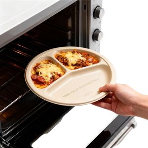 Assiettes jetables 100 % biodégradables à 3 compartiments, écologiques, pour fêtes, pique-niques, barbecues, vente en gros - Product Image 1