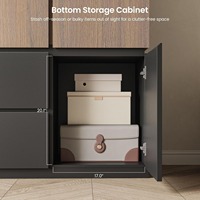 Armoire moderne haute autoportante en MDF avec 3 portes, miroir, 2 tringles de suspension et 2 tiroirs - Idéale pour salon et salle de sport