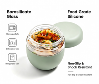 Boîte à lunch en verre borosilicate avec couvercle à vis et manchon en silicone, récipient hermétique pour préparation de repas, idéal pour le bureau et la salle de sport