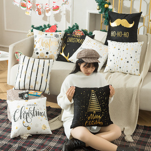 XM-803 Luxury Merry Christmas Flock Printed Soft Velvet Throw <strong>Pillow</strong> Covers with Gold <strong>Snowflakes</strong> and Zipper Closure - Product Image 4