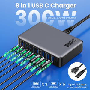 300W USB C Charger <strong>Block</strong> Fast <strong>Charging</strong> Station,GaN IV 8-Ports Fast <strong>Charging</strong> Hub,PD 100W USB C Laptop Desktop Charger Adapter - Product Image 2