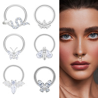 Vente en gros Bijoux de piercing corporel tendance en Titane ASTM F136, motifs Serpents, Abeilles, Chauves-souris, Papillons, Zircon, 16G, Boucles d'oreilles créoles, Anneaux de nez clicker