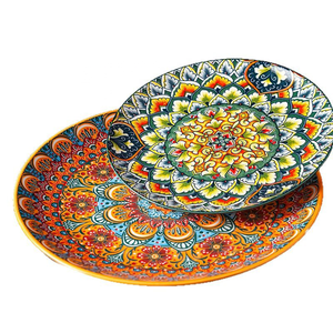 Assiette à steak/pâtes/soupe en céramique de style marocain et bohème, vaisselle ronde, service de table, assiette et bol avec peinture sous glaçure - Product Image 5