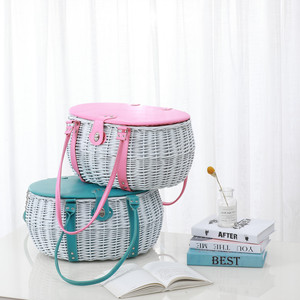 Lovey-cesta de <span class=keywords><strong>mimbre</strong></span> de color blanco teñido, <span class=keywords><strong>cajas</strong></span> de almacenamiento con tapa de PU rosa con Forro rosa - Product Image 5