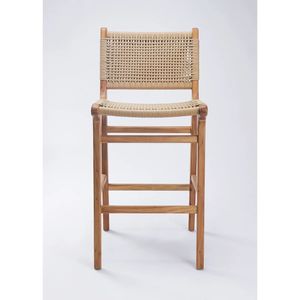 Patas de madera maciza Silla Comedor Silla tejida Altura del mostrador Taburete de barra alto moderno Sillas para cafetería Hotel Cocina Restaurante Centro comercial - Product Image 5