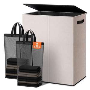Cesto de Ropa Doble con 2 Bolsas Extraíbles, Contenedor de Ropa de 2 Secciones con Asas para Baño y Dormitorio - Product Image 1