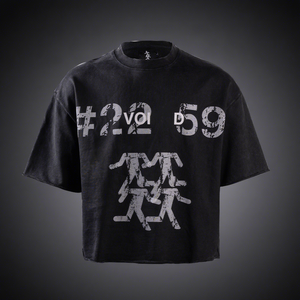T-shirt Designer en Coton 100% pour Homme, Coupe Boxy, Surdimensionné, Coupe Courte, Impression Numérique et Distressed, Vente en Gros, Personnalisable, 260 Grammes - Product Image 1