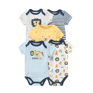 Pagliaccetto Unisex Casual estate manica corta Set 5 pezzi per bambini 0-1 anno body neonato 100% cotone all'ingrosso - Product Image 6