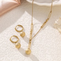 <strong>Best</strong> <strong>Selling</strong> Women's Stainless Steel 18K Gold Plated Jewelry Set Ball Pendant <strong>Necklace</strong> Hoop Earrings Fashion Gift Set