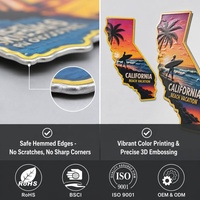 Aimant de réfrigérateur 3D en aluminium gaufré Californie 2x3 pouces, souvenir de voyage surf et plage pour la cuisine, le bar, la décoration intérieure, la décoration de la man cave, ou comme cadeau
