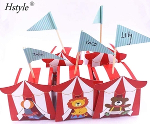 50 pcs/pack Vie Créative 50 pièces Animal de <span class=keywords><strong>Cirque</strong></span> Boîtes À Bonbons Boîte Cadeau avec Drapeau pour la Fête De Mariage Voyage Événements Thématiques SD419 - Product Image 2