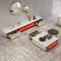 Meuble TV Movvon DSG-003 de luxe léger et moderne avec simulation de cheminée en pierre, design sur pied pour salon et mobilier de maison