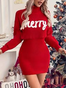 <span class=keywords><strong>Robe</strong></span> <span class=keywords><strong>pull</strong></span> décontractée simple à col montant pour une ambiance festive <span class=keywords><strong>de</strong></span> Noël - Product Image 4