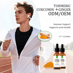 Gouttes liquides orales de curcuma biologique + gingembre avec poivre noir - Complément alimentaire à base de plantes |   2 fl oz (60 ml) |   OEM/ODM - Product Image 2