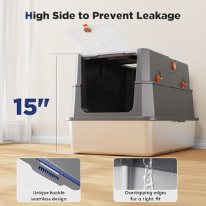 Bac à litière pour <span class=keywords><strong>chat</strong></span> en acier inoxydable pour le marché européen, fabrication OEM, bac à litière métallique <span class=keywords><strong>XL</strong></span> à parois hautes, anti-éclaboussures, facile à nettoyer - Product Image 5