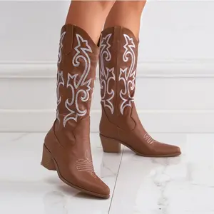 Botas Mujer Cowgirl נשים נעלי 2022 חורף רקמת אופנה הברך גבוהה מגפי גודל 42 מערבי קאובוי מגפיים