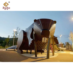 أفضل المبيعات من معدات الترفيه الخارجية الكبيرة، بيت لعب خشبي مع زحليقة للحدائق - Product Image 2