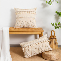 Housse de coussin en macramé tricotée à la main, style bohème de luxe, 18x18cm, avec pompon, amovible et lavable, ignifuge
