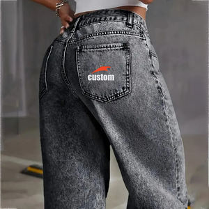 <span class=keywords><strong>Jean</strong></span> large gris en denim respirant et très extensible pour <span class=keywords><strong>femme</strong></span>, <span class=keywords><strong>taille</strong></span> <span class=keywords><strong>haute</strong></span>, grande <span class=keywords><strong>taille</strong></span>, motif uni, décontracté, lavable - Product Image 4