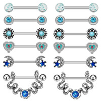 YICAI Anneau de piercing pour téton en acier inoxydable, série bleue, anneau de téton en forme de cœur et de lune, bijoux pour femmes et hommes