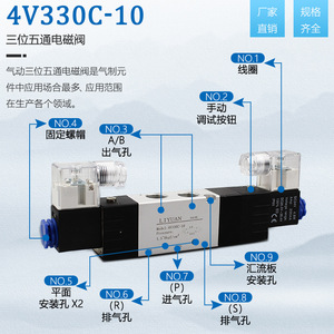 Válvula Solenoide LiYuan 4V330C-10 de Aleación de Aluminio, Control Dual con Piloto Interno, Presión de Aire 0.15-0.8Mpa - Product Image 2