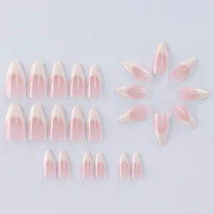 120 <span class=keywords><strong>Uñas</strong></span> <span class=keywords><strong>Postizas</strong></span> de Color Rosa Degradado a Blanco, Estilo Francés Natural, Brillantes, <span class=keywords><strong>con</strong></span> Punta en Forma de Almendra - Product Image 5