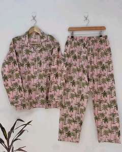 Ensemble pyjama pour femme imprimé palmiers roses, manches longues, ensemble de vêtements de nuit, taille élastique, vêtements de nuit - Product Image 2