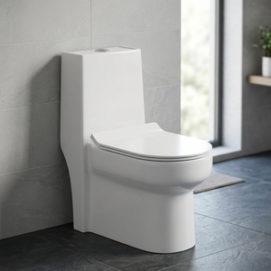 WC monobloc moderne en céramique avec chasse double UF, abattant blanc, pour salle de bain, sanitaires - Product Image 2