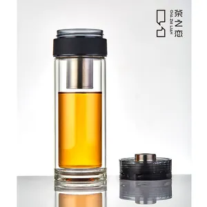 Chazhilian180ml350ml二重壁ガラスステンレス鋼茶注入器ガラス温水フィルターボトル注入器付き