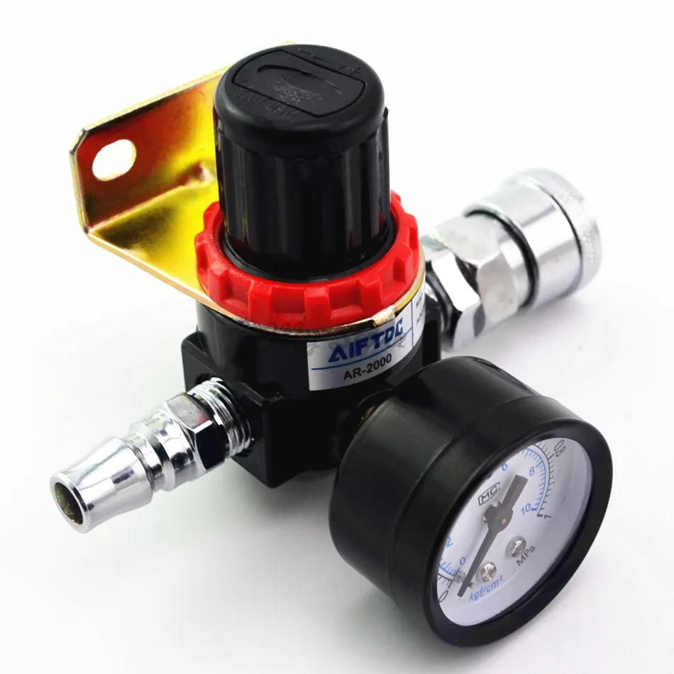 Ar2000 1/4 "Draad Bsp Pneumatische Luchtcompressor Drukregelaar Reductieklep 4Mm 6Mm 8Mm 10Mm 12Mm Connector Fittingen