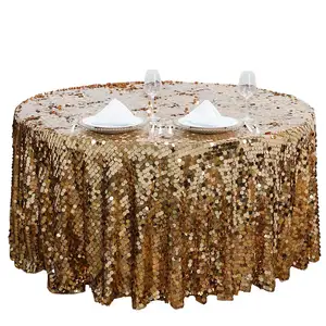 Fashion New Design Polyester Embroidered Tablecloth Large Payette Gold Sequin Round Table Cloth
