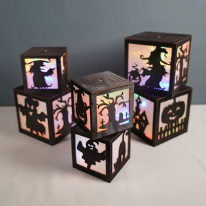 Nueva Lámpara de Cubo de Madera de Halloween, Luz LED, Adorno Luminoso, Calabaza, Fantasma, Bruja, Decoración para el Hogar, Suministros para Fiestas - Product Image 1