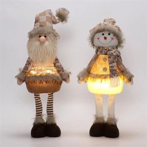 Ensemble adorable de 2 poupées en peluche lumineuses de Noël, Père Noël et Bonhomme de neige debout avec une lueur chaude, pour cadeau de Noël - Product Image 1