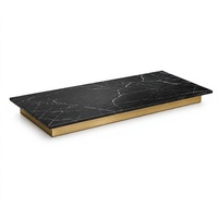 Table à manger en marbre Nero Marquina haut de gamme, table en marbre naturel, table rectangulaire, table avec base en métal