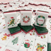 Set Mahjong Amerika Mewah Gaya Ornamen Natal Berlapis, Hadiah Permainan Sosial, Merah Hijau, untuk Eceran