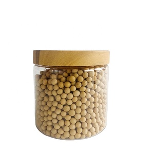 PET Plastic Round Airtight Jar Transparent Candy Cookie Food Storage Container With Bamboo Lid