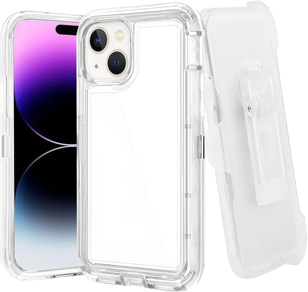 Custodia trasparente per telefono cellulare trasparente con fondina per iPhone 15 14 13 Pro Max resistente Cover posteriore antiurto