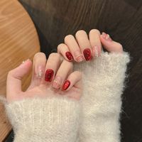 Diseño #2482 Más vendidos 10 piezas Gel suave Prensa en uñas Hecho a mano Ojo de gato rojo Cuadrado francés Ataúd Uñas postizas Uñas de gel artificiales