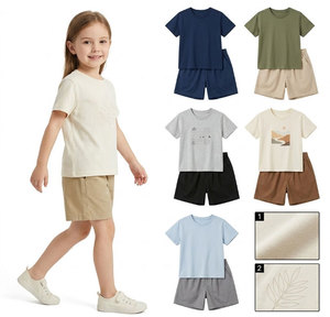 Ensembles de vêtements en coton pour bébés, hauts à manches courtes avec shorts, motifs à carreaux et nœuds de dinosaure, tenues d'été pour tout-petits filles et garçons - Product Image 2