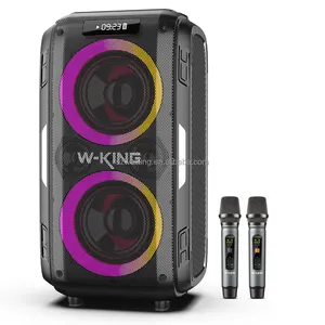W-KING T9专业便携式4扬声器驱动器120W派对蓝牙扬声器，带RGB灯和麦克风